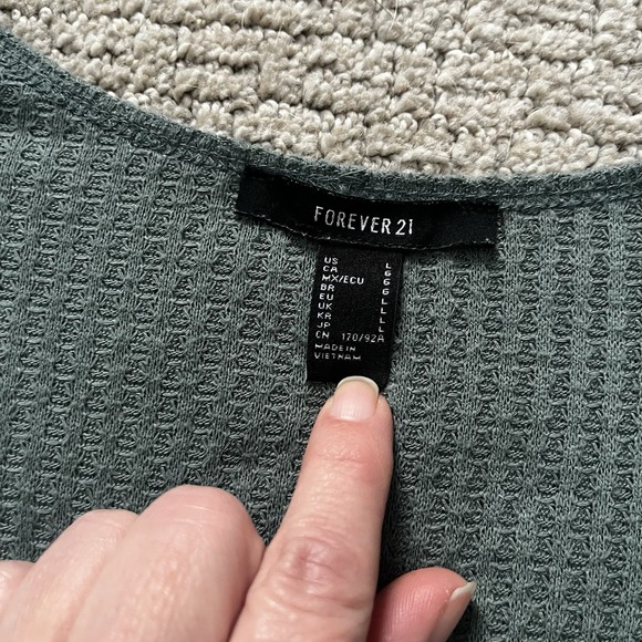 Forever 21 Tiered Waffle Knit Mini Dress Large (fit-Women's Medium) Sage Green - Picture 3 of 5